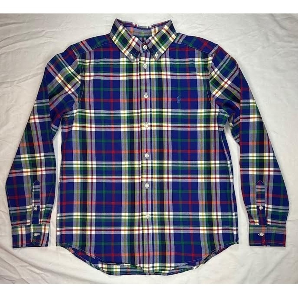 Polo Ralph Lauren Blue Plaid Cotton Button Down Shirt Boy's Size L (16-18) - NWT
